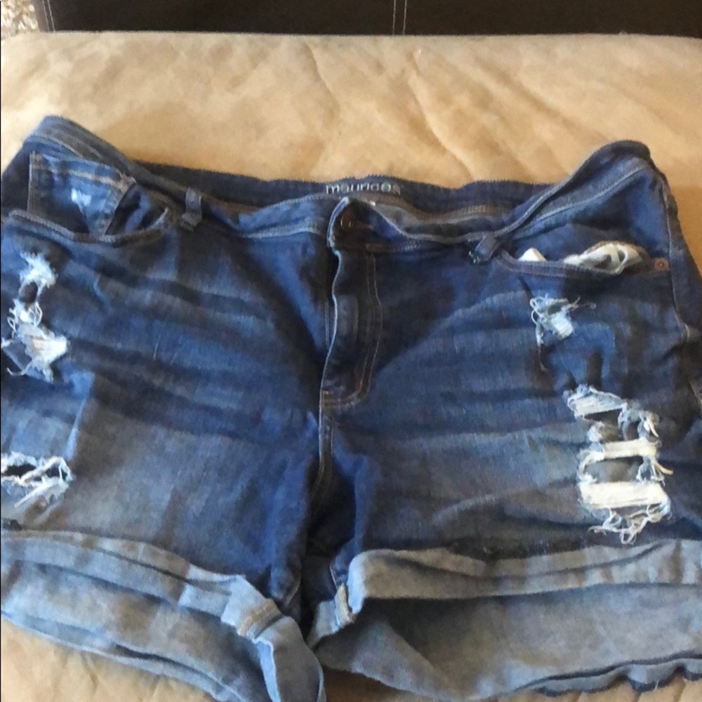 Destructed denim shorts